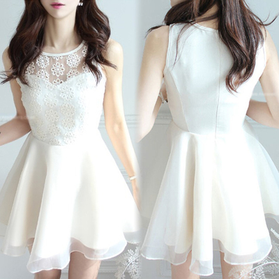 2015夏季新款韩版甜美公主裙收腰蕾丝雪纺蓬蓬裙欧根纱刺绣连衣裙
