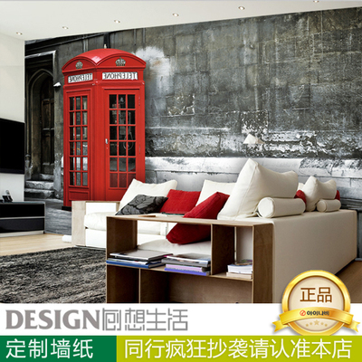 英伦敦红色电话亭大型3d立体壁画卧室客厅电视背景墙个性壁纸黑白
