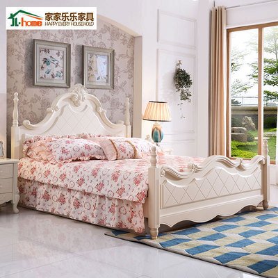 简约现代欧式床韩式田园床 实木床 1.8米床白色床少女婚床 高箱床