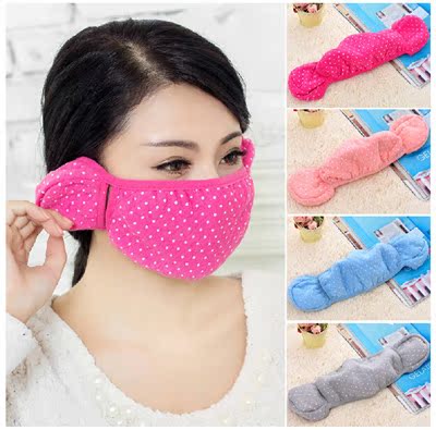 新款小圆点口罩女士二合一护耳口罩 防尘防雾霾两用保暖口罩