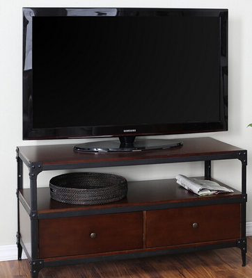 美式复古铁艺实木电视柜 创意双抽屉客厅家具 金属原木柜子 边柜