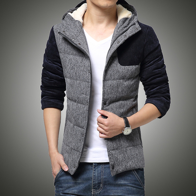 冬季2015羽绒服男短款加厚修身型青年连帽白鸭绒棉服男装上衣外套