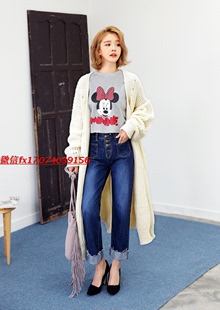 2015秋季韩国代购单件外套纯色修身宽松针织毛衣长款大开衫女