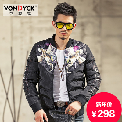 VONDYCK/范戴克新款时尚印花男士棉服外套 潮 个性修身潮流棉衣男