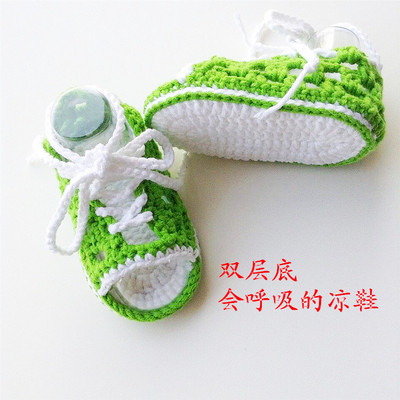 纯手工钩织新品双层底凉鞋婴儿宝宝毛线鞋纯棉新生儿会呼吸的凉鞋