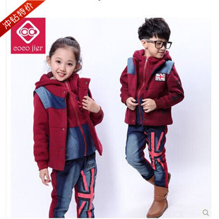 儿童装男童女童2015新款冬装中大童宝宝卫衣休闲三件套装厂家直销