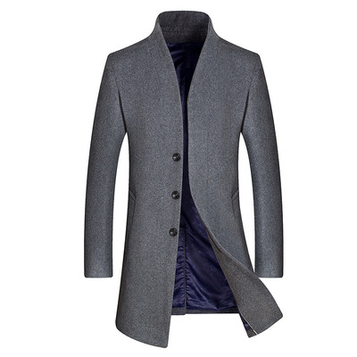 2015秋冬新款男式羊毛呢风衣外套 中长款立领羊毛呢大衣男修身
