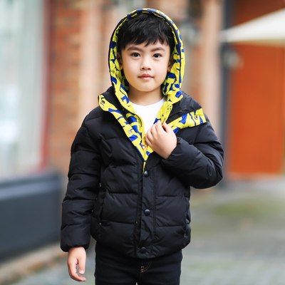 韩儿童男童羽绒服连帽加厚中大童纯色童装外套短款小孩羽绒服潮版