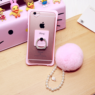 韩国iPhone6 plus手机壳支架指环6s毛球珍珠链苹果6硅胶4.7保护套