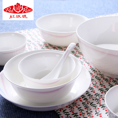 唐山红玫瑰骨质瓷22头餐具套装无铅健康餐具家用碗盘餐具