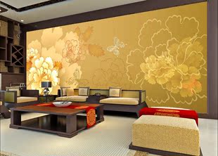 中式3D牡丹装饰定制壁画电视背景墙纸酒店餐厅客厅无缝无纺布壁纸