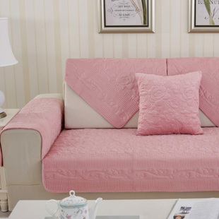 高档时尚短毛绒防滑沙发垫布艺坐垫套扶手靠背巾纯咖啡灰紫红粉色