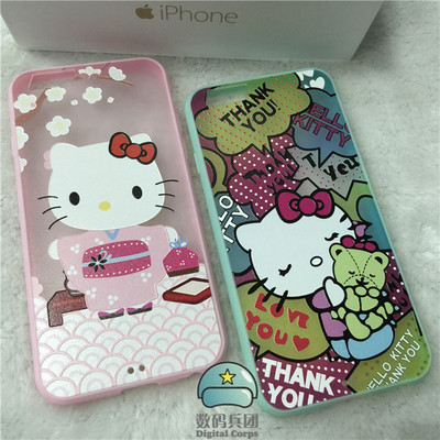 日韩iphone5/6/6plus挂绳 hello kitty手机壳苹果4.7硅胶套保护壳
