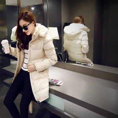 2015冬装新款棉衣女新款韩版修身显瘦棉服女中长款加厚连帽外套潮