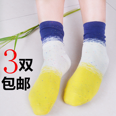 3双包邮堆堆袜韩国复古日系袜套森女短袜子渐变彩色全棉女袜靴袜