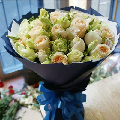 香槟玫瑰生日鲜花速递上海西安广州全国北京杭州南京成都鲜花店