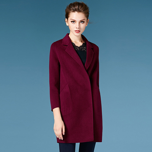 2015新款甜美纯手工双面羊绒大衣女士中长款瘦身毛呢外套