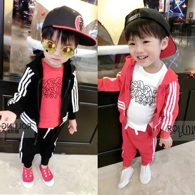 童装宝宝春装新款1-2-3岁男童韩版运动套装女童卫衣拉链衫两件套