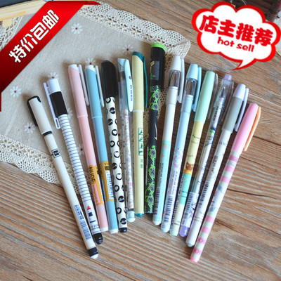 韩国文具可爱中小学生笔包邮 0.35 0.38黑色中性笔水笔批发送笔袋