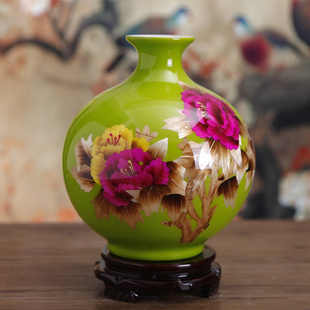 现代时尚装饰花瓶景德镇陶瓷麦杆画花瓶工艺品中国红麦秆花瓶摆件