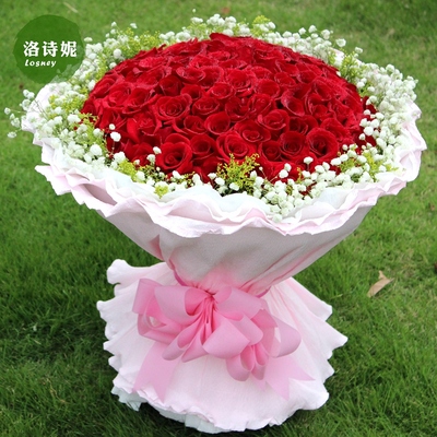 圣诞节上海鲜花速递同城99朵红玫瑰花束苏州无锡常州天津花店送花