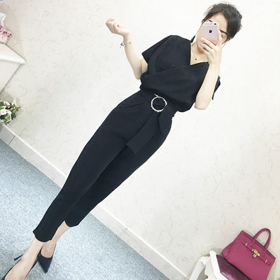 2016夏装新款韩版显瘦蝙蝠袖上衣九分裤小脚裤时尚套装两件套女