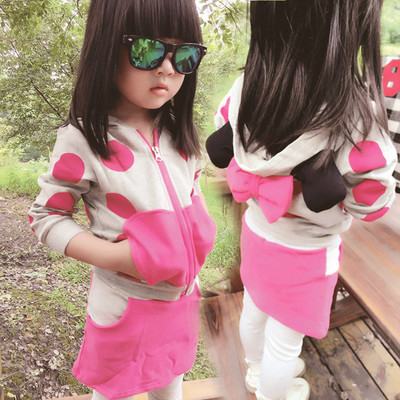 小孩很忙 2015秋装韩版女童套装儿童休闲卡通裙裤连帽拉链两件套