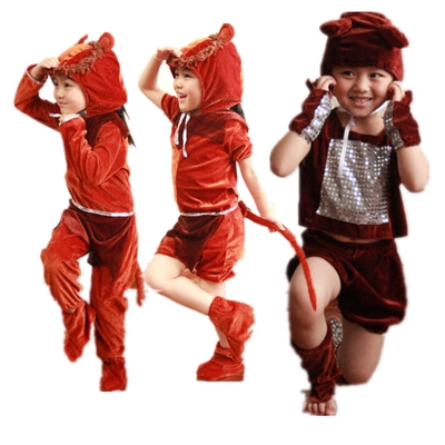 2016新款金丝猴儿童演出服 短款小猴表演服儿童卡通动物服装连体
