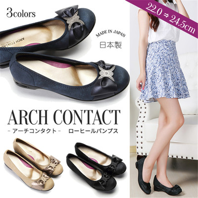 ARCH CONTACT日本制造正品进口钻扣蝴蝶结舒适气垫跟单鞋单皮鞋女