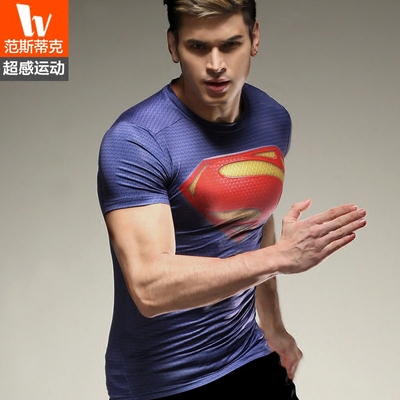范斯蒂克 速干弹力紧身衣运动跑步训练超人英雄健身服男短袖T恤