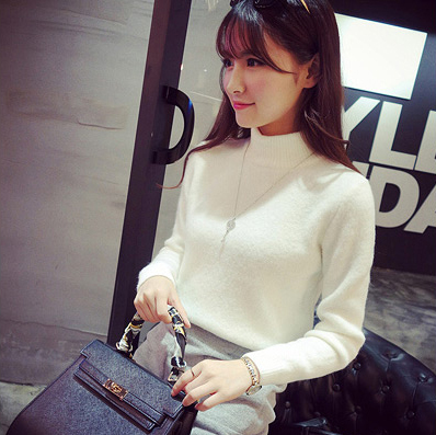 加厚冬装新款2015韩国保暖半 套头毛衣高领通勤打底通美女家兔绒