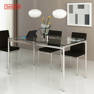 钢化玻璃餐桌椅长方形圆不锈钢简约现代餐桌小户型饭桌极简Shiang