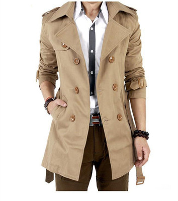 2016新款男装休闲修身外套英伦大衣中长款男式双排扣翻领风衣韩版
