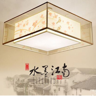 现代中式吊灯手绘布艺客厅灯方形餐厅吊灯书房卧室灯具新中式灯