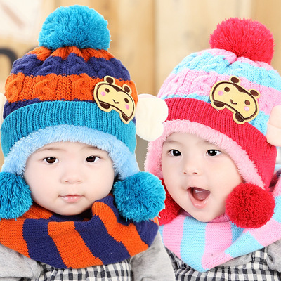 韩版婴儿童帽子女宝宝帽子冬季 小蜜蜂加绒护耳帽秋冬毛线童帽男