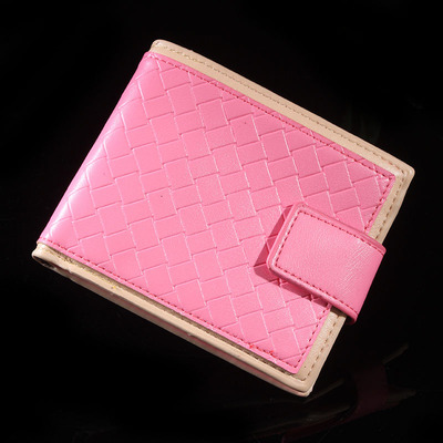 小钱包两折三折女式简约短款软超薄钱包竖款韩版学生特价粉色编织