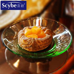 scybe喜碧彩色玻璃盘子4件套早餐盘西餐盘碟子水果盘菜盘18cm直径