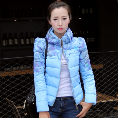 冬季新款女学生棉服时尚修身短款印花羽绒服女韩版加大码棉衣外套