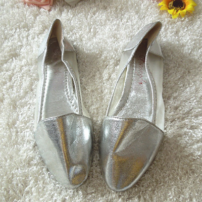 低帮鞋 处理女鞋 网鞋 单鞋 金属色银色平底休闲