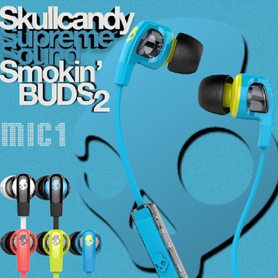 skullcandy Smokin Buds 2入耳式耳机面条线扁线耳塞式重低音防水