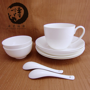 骨瓷餐具套装家用纯白色碗盘碟套装韩式陶瓷器微波炉适用陶瓷餐具