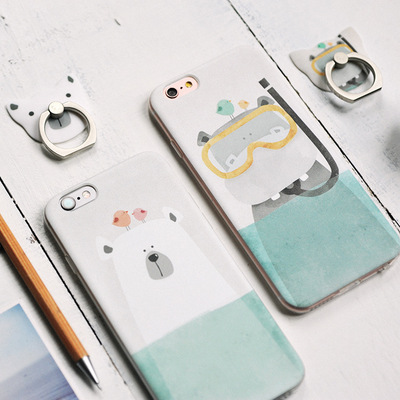 iphone6S指环扣手机壳软硅胶卡通苹果6plus简约小清新超薄保护套