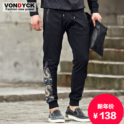 VONDYCK/范戴克2015潮男新款卫裤 男士黑色韩版修身小脚裤 花裤子