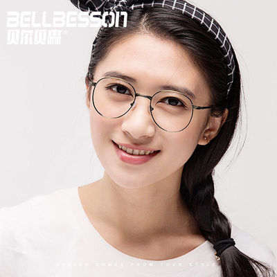 韩版复古圆形眼镜框女款大框平光镜光学配镜近视眼镜男款金属眼镜