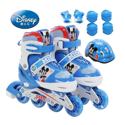 迪士尼正品轮滑鞋 直排轮儿童套装滑冰鞋全套可调溜冰鞋旱冰鞋