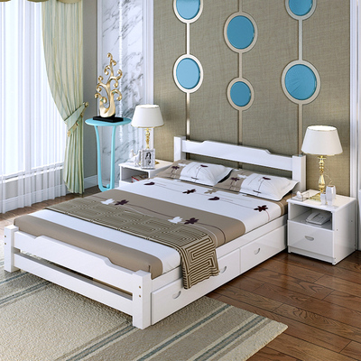 实木床双人床1.8米特价1.2白色单人床简约现代大床成人1.5松木床