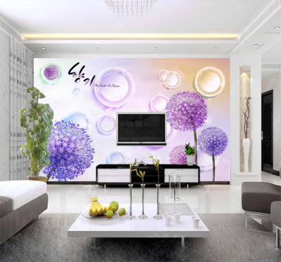 定制无缝大型壁画 简约清新花卉墙布 客厅卧房电视背景墙纸画紫色