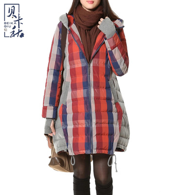 2015冬装棉服女外套韩版格子大码女装棉衣中长款宽松加厚棉袄外套