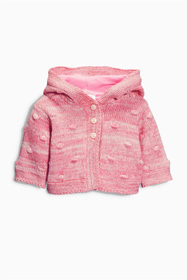 现货英国NEXT正品代购 女宝宝女童粉色秋冬 带帽 针织衫开衫毛衣