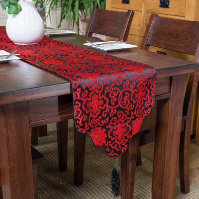 新古典现代中式桌旗红色茶席茶几布高档餐桌布样板间 婚房床旗